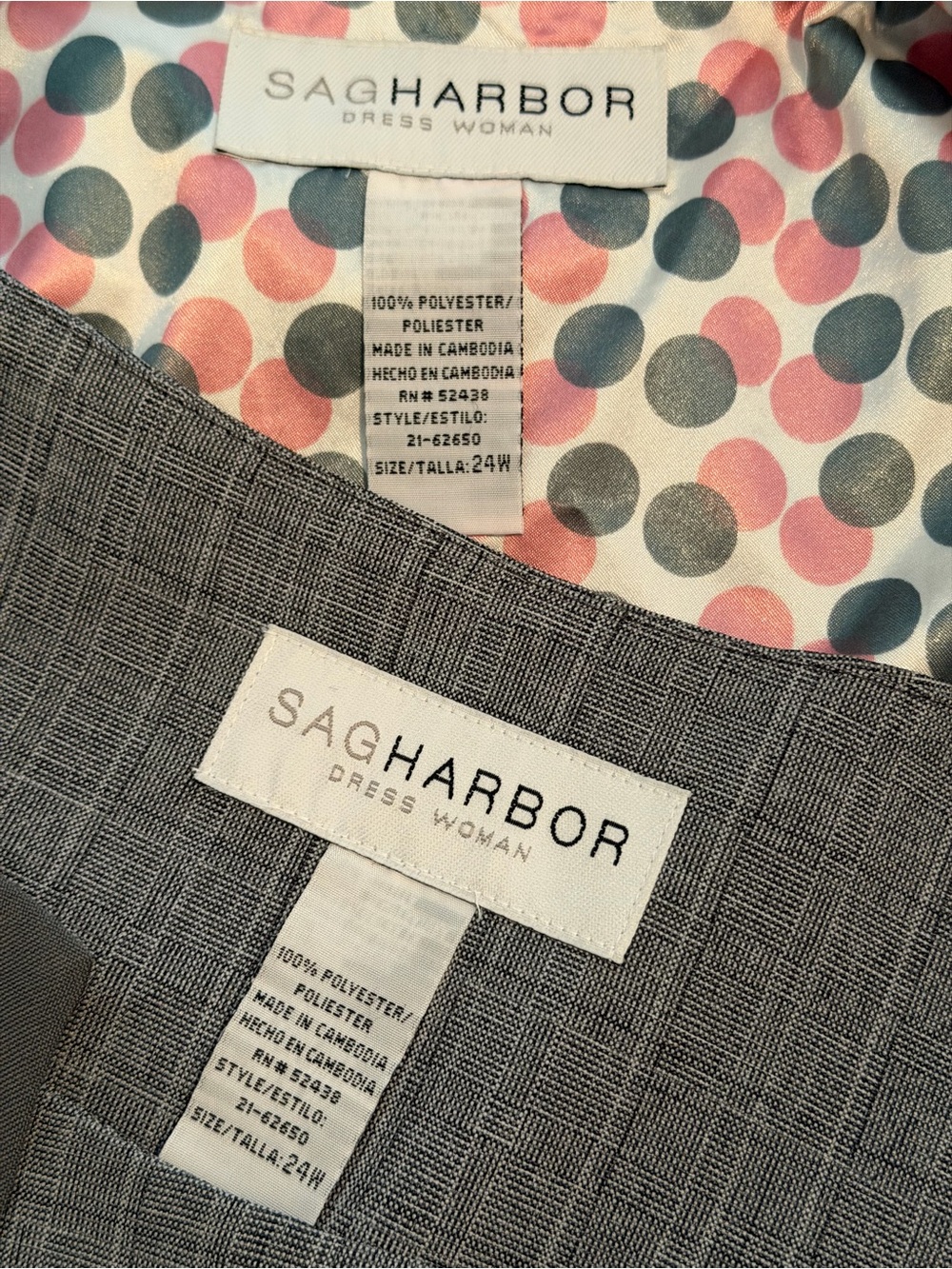 Sag Harbor Gray Plaid Women's Top with Polka Dot Lining